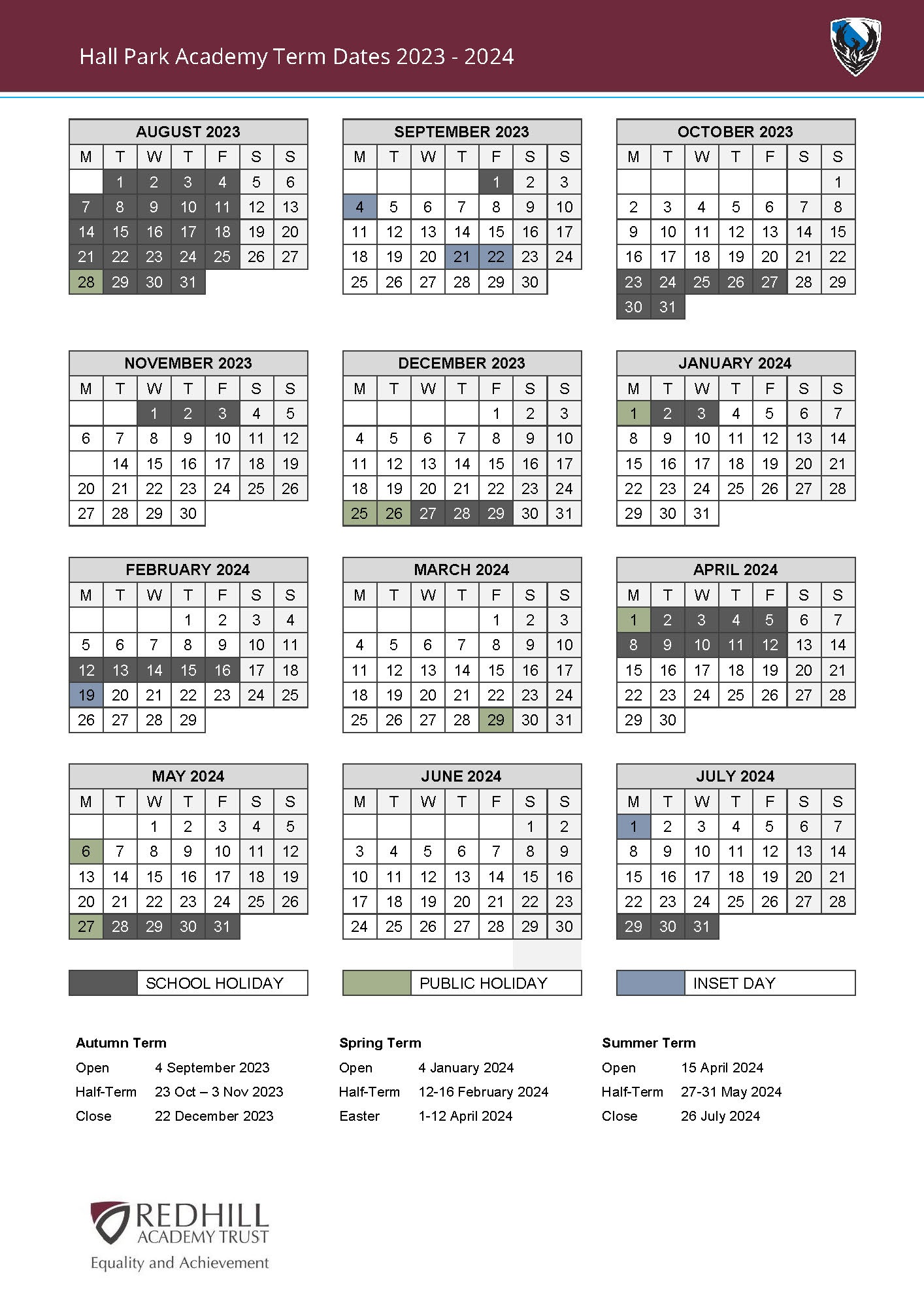Hall Park Academy - School Holidays